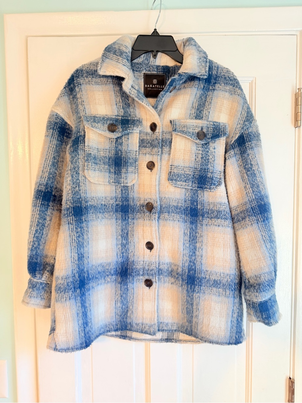 bagatelle Blue & Cream Plaid Shacket Jacket